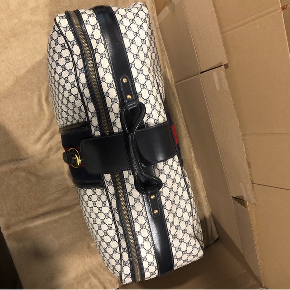 GUCCI SUPREME Sherry Line Soft Sided Coated Canvas Navy GG Web Monogram Suitcase - Picture 6 of 17